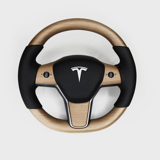 2017–2023 Tesla Model 3 Steering Wheel Button Overlay & 2020–2024 Tesla Model Y Steering Wheel Button Overlay (3-Piece) – Real Open-Pore Wood Veneer Trim Cover