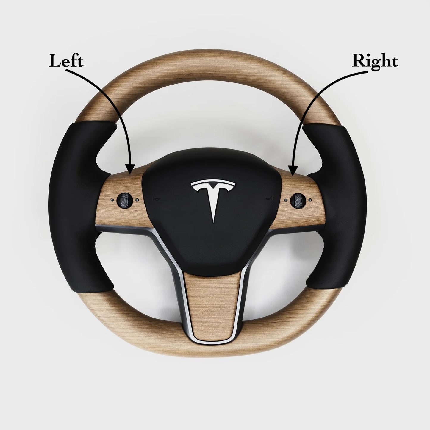 2017–2023 Tesla Model 3 Steering Wheel Button Overlay & 2020–2024 Tesla Model Y Steering Wheel Button Overlay (3-Piece) – Real Open-Pore Wood Veneer Trim Cover