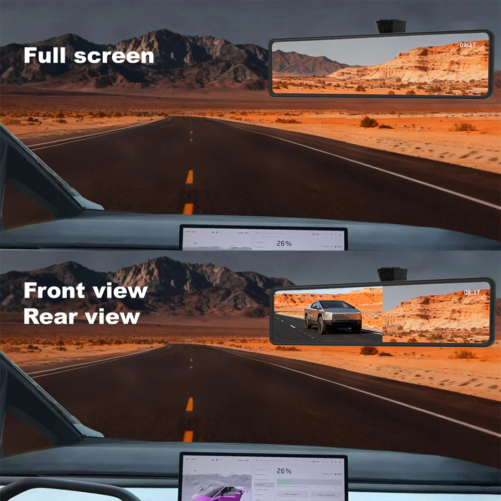 12” Smart Rearview Mirror Dash Cam for Tesla Cybertruck – YESLAK Live Streaming Mirror with Front & Rear Dual Recording, SONY IMX675 Rear Camera, Night Vision, WiFi App Control