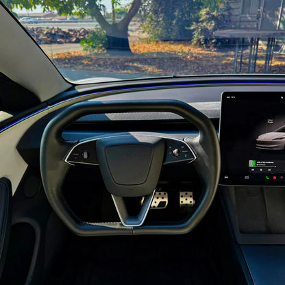 Cybertruck-Inspired Heated Steering Wheel Upgrade for 2024+ Tesla Model 3 Highland & 2025+ Tesla Model Y Juniper – Premium Handcrafted Nappa Leather OEM-Style Replacement