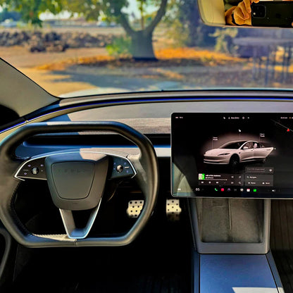 Cybertruck-Inspired Heated Steering Wheel Upgrade for 2024+ Tesla Model 3 Highland & 2025+ Tesla Model Y Juniper – Premium Handcrafted Nappa Leather OEM-Style Replacement