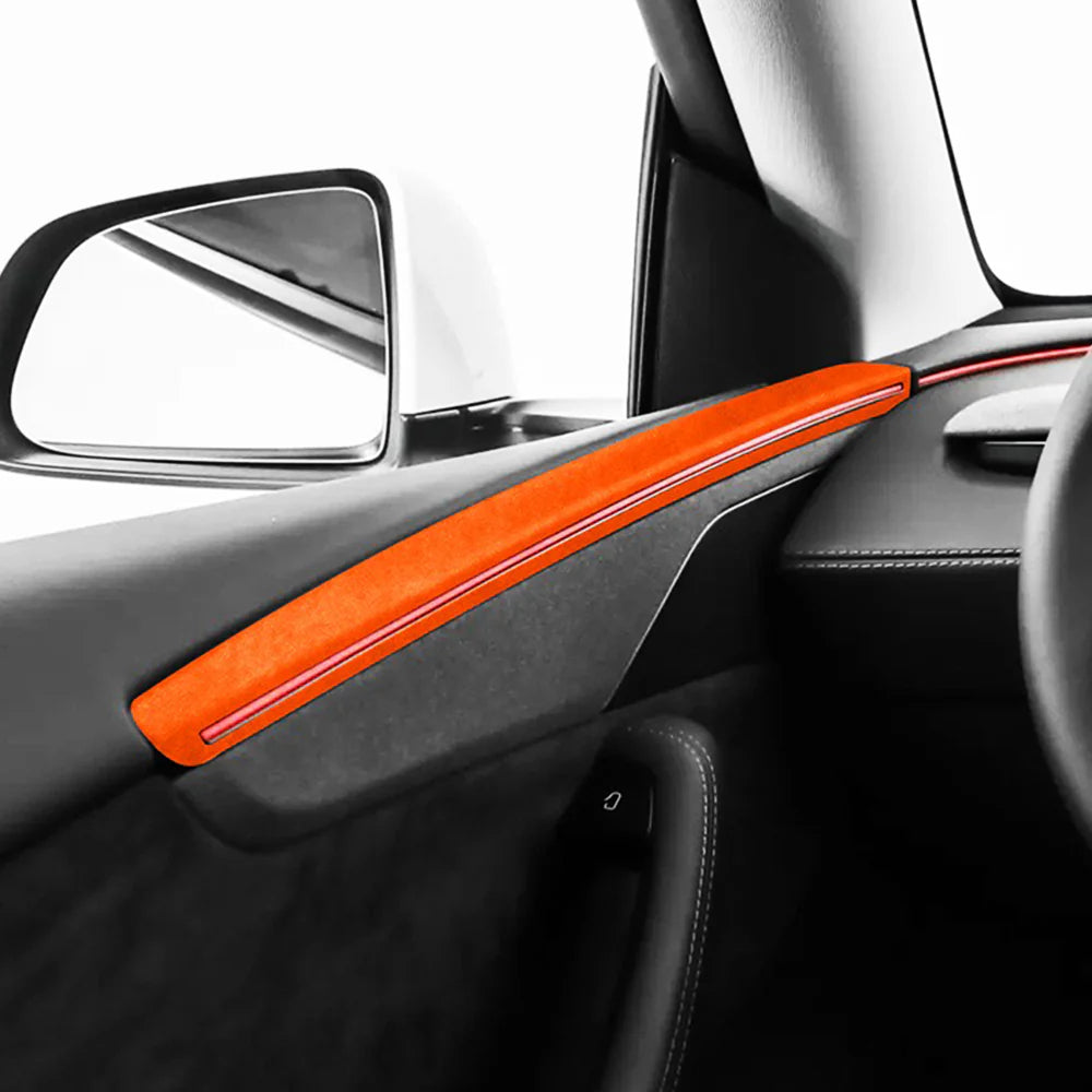 Premium Alcantara Door Panel Overlay Covers with Ambient Light Cutouts for 2025+ Tesla Model Y Juniper Interior Upgrade – OEM Fit Front & Rear Door Trim Protection