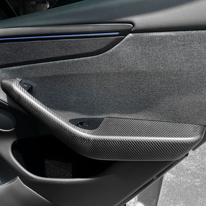 2025+ Tesla Model Y Juniper Dry Molded Carbon Fiber Door Armrest Covers (4PCS) | Real 2x2 Twill Gloss Interior Trim Overlay | OEM+ Fit Front & Rear Door Armrest Protection Upgrade