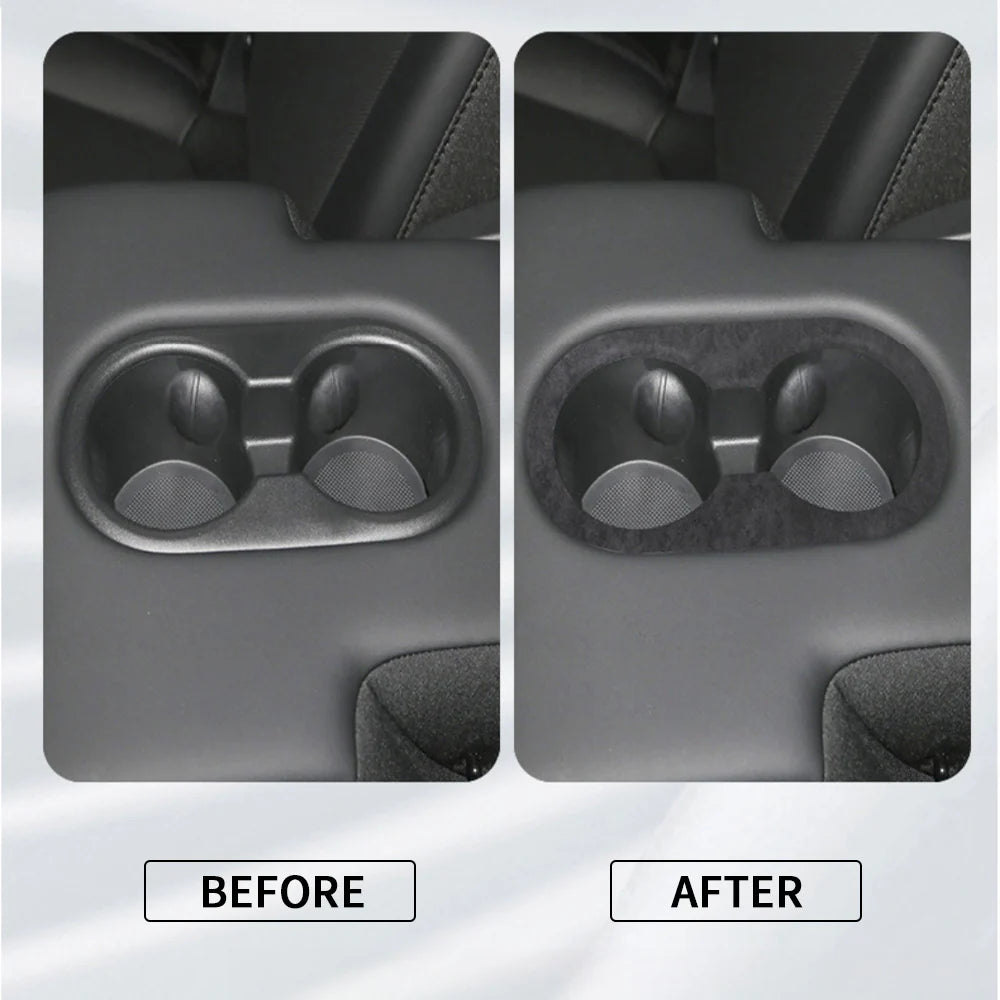 Premium Alcantara Cup Holder Cover for 2025+ Tesla Model Y Juniper Interior – Custom Fit Center Console Cup Holder Trim Protector, Soft Suede Luxury Upgrade Accessory