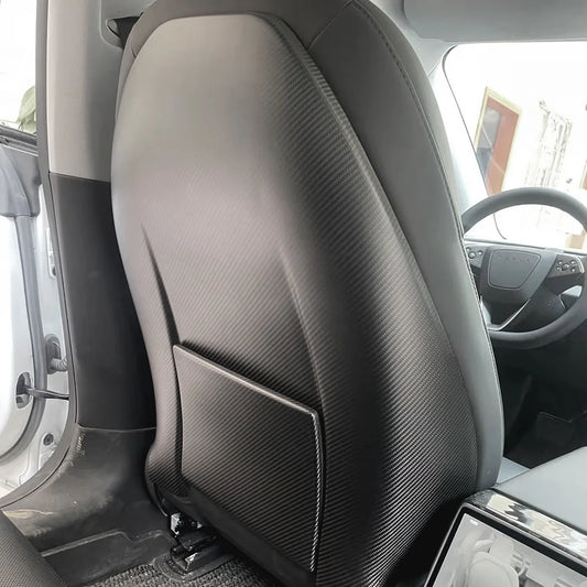 Real Carbon Fiber Seat Back Covers for 2024+ Tesla Model 3 Highland & 2025.03+ Tesla Model Y Juniper Premium – Genuine Dry Carbon Fiber Rear Seat Protector Trim with Pocket Covers
