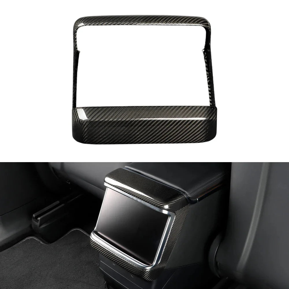 Real Carbon Fiber Rear Touchscreen Trim Cover for Tesla Model S & Model X (2021–2026+) – Premium 8-Inch Rear Display Frame Protector with Glossy or Matte Finish