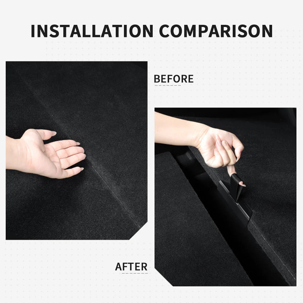 2025+ Tesla Model Y Juniper Sub Trunk Pull Strap Handles – Hidden Storage Access Pull Tabs for Front & Rear Underfloor Compartments | No-Drill ABS & Velcro Installation