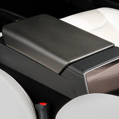 Genuine Real Carbon Fiber Armrest Cover Overlay for Tesla Model Y Juniper 2025+ | OEM-Fit Center Console Armrest Protector in Glossy or Matte Finish | 2x2 Twill & Plain Weave Options