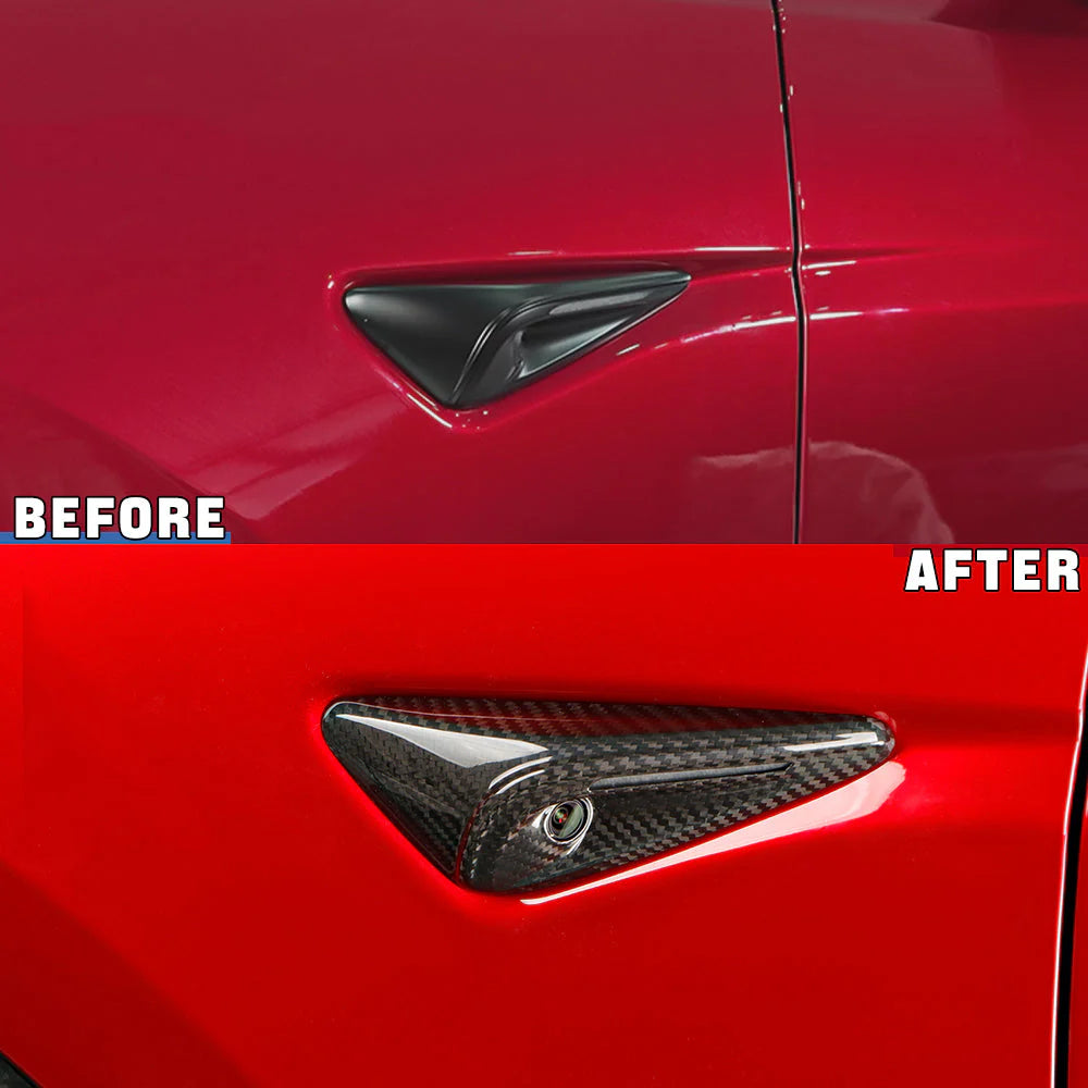 Real Dry Carbon Fiber Side Camera Covers for Tesla Model 3 Highland & Model Y Juniper HW4.0 (2023-2026+) – OEM Fit Turn Signal Camera Overlay Caps
