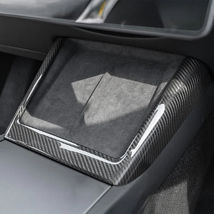 Real Carbon Fiber Wireless Charging Pad Frame Cover for Tesla Model Y Juniper 2025+ Interior Trim Overlay – Genuine Carbon Fiber, OEM Fit, Glossy or Matte Finish