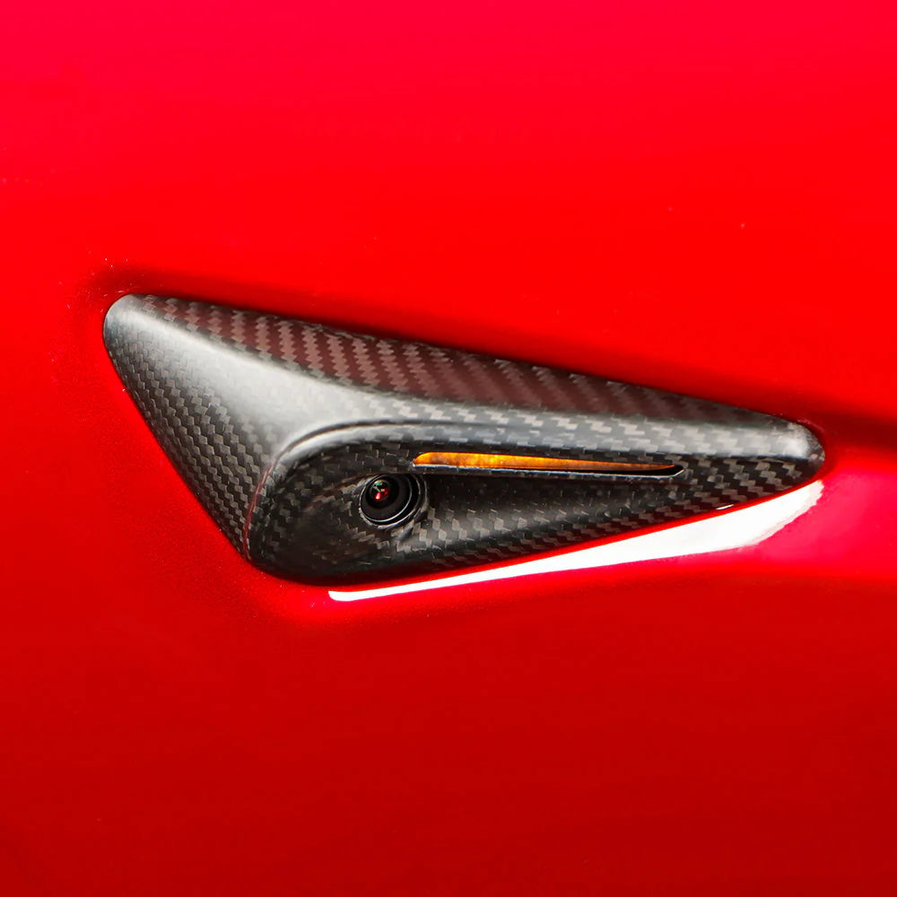 Real Dry Carbon Fiber Side Camera Covers for Tesla Model 3 Highland & Model Y Juniper HW4.0 (2023-2026+) – OEM Fit Turn Signal Camera Overlay Caps