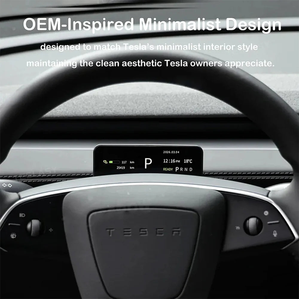 Smart Gear Shift Stalk & 3.71" LCD Driver Display Upgrade Kit for Tesla Model Y Juniper 2026+ & Tesla Model 3 Highland 2024+ – OEM-Style Turn Signal & Gear Selector Control System