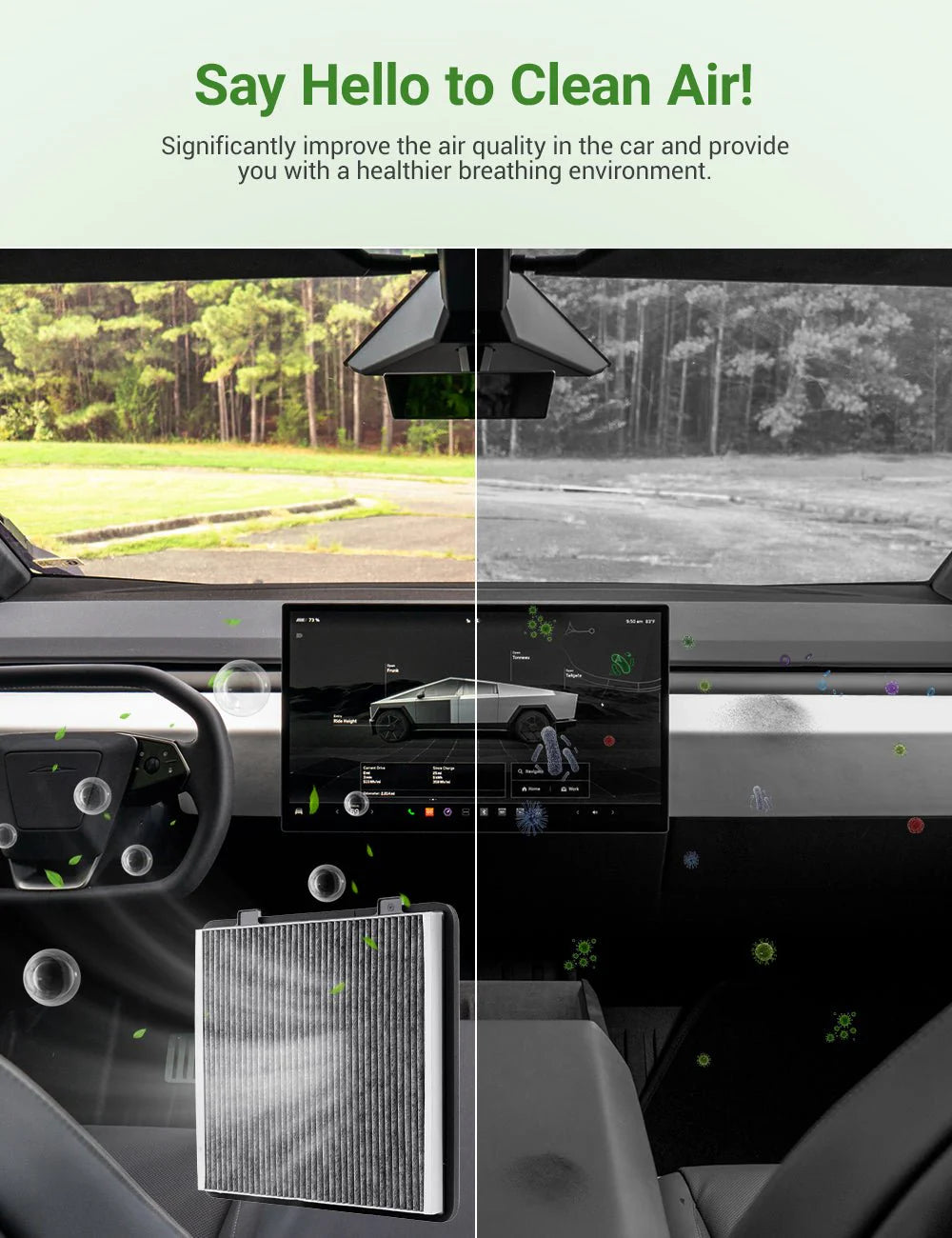 Activated Carbon HEPA Cabin Air Filter for Tesla Cybertruck (2024-2026+) | Multi-Layer PM2.5 Protection | OEM-Fit Replacement