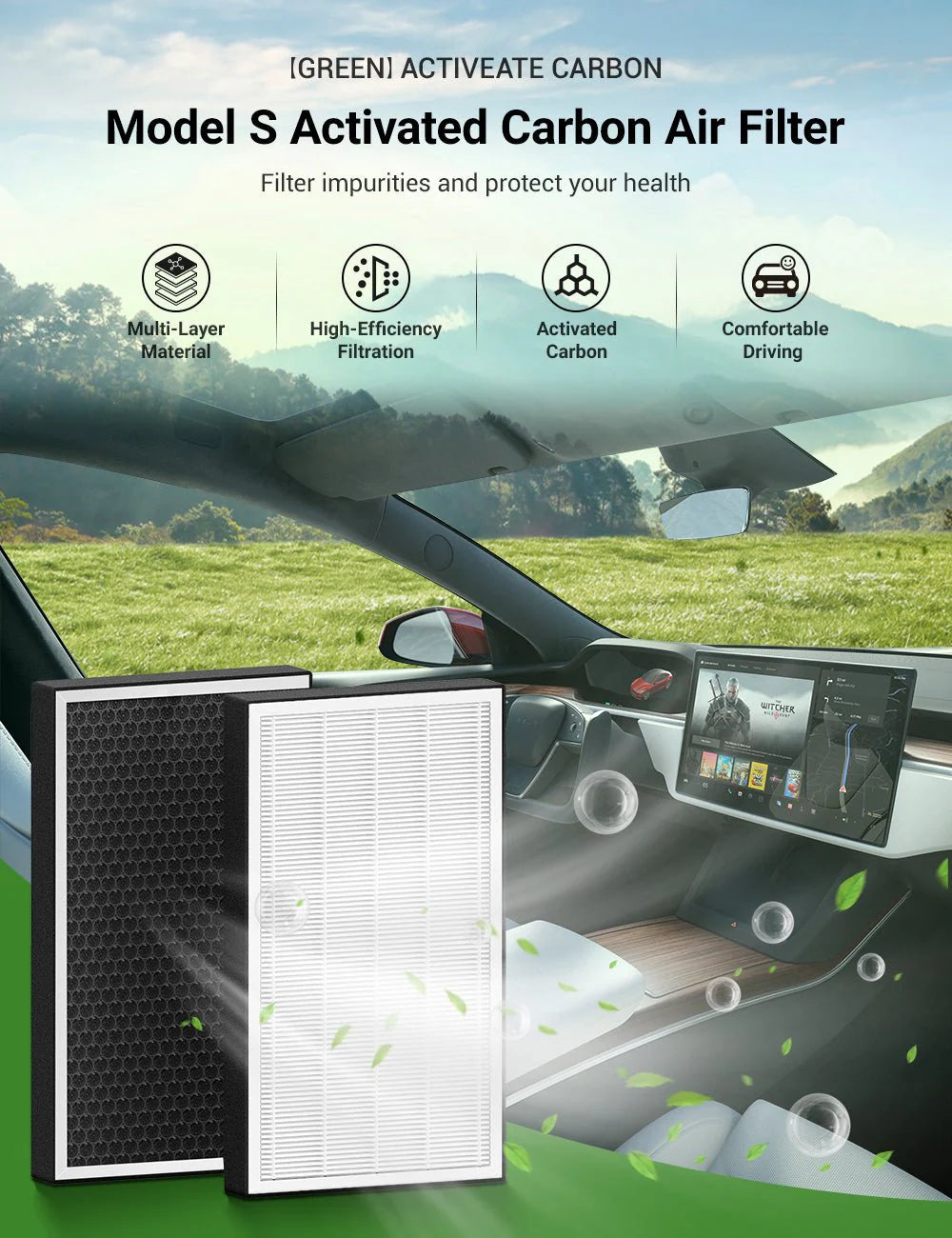 Cabin Air Filter for Tesla Model S 2016–2024 | High-Efficiency Activated Carbon Air Filter Replacement