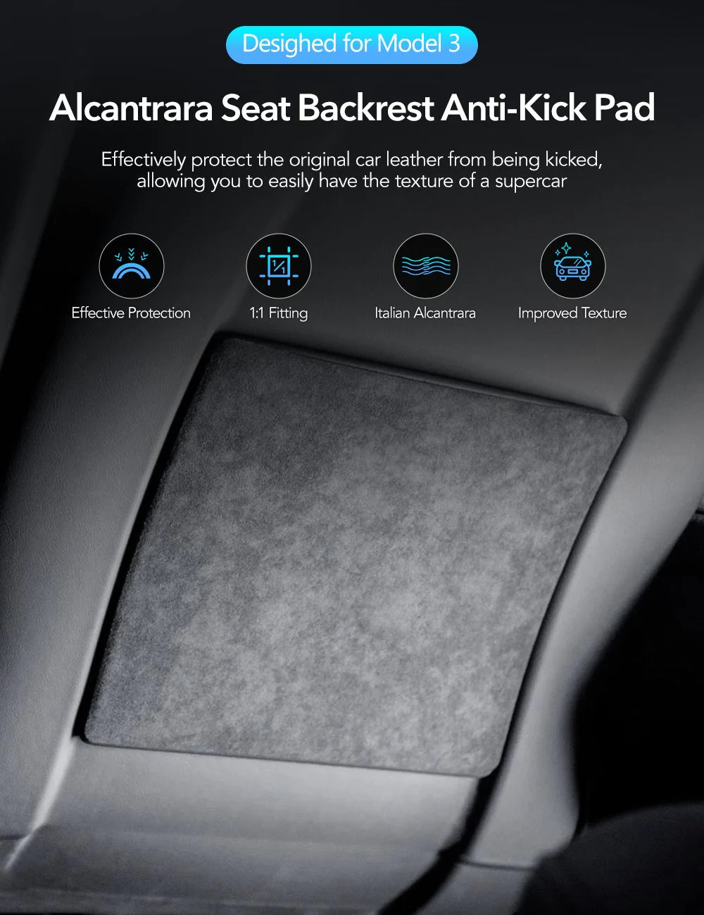 Alcantara Seat Back Protector for Tesla Model 3 Highland (2023+) & Model Y Juniper (2025+) | Anti-Kick Protection | 2-Pack Front Seat Covers