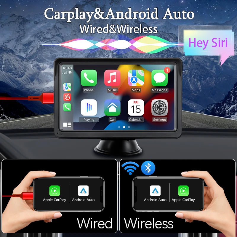 Hippcron 7 inch CarPlay, The Hippchron 7 CarPlay product integrates CarPlay and Android Auto, offering wireless and wired connectivity.