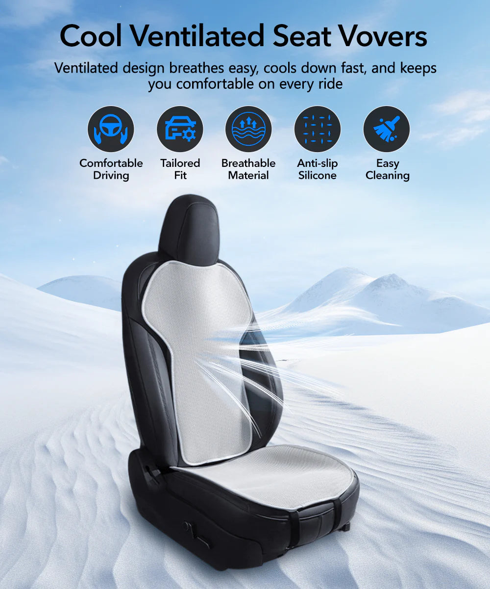 All-Season Ventilated Seat Covers for Tesla Model 3 & Model Y | Breathable Ice Silk Cooling Seat Cushions