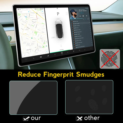 9H Tempered Glass Screen Protector for Tesla Model 3 & Model Y (15-Inch Touchscreen) Anti-Glare | Anti-Fingerprint | Blue Light Filtering | 2.5D Rounded Edge