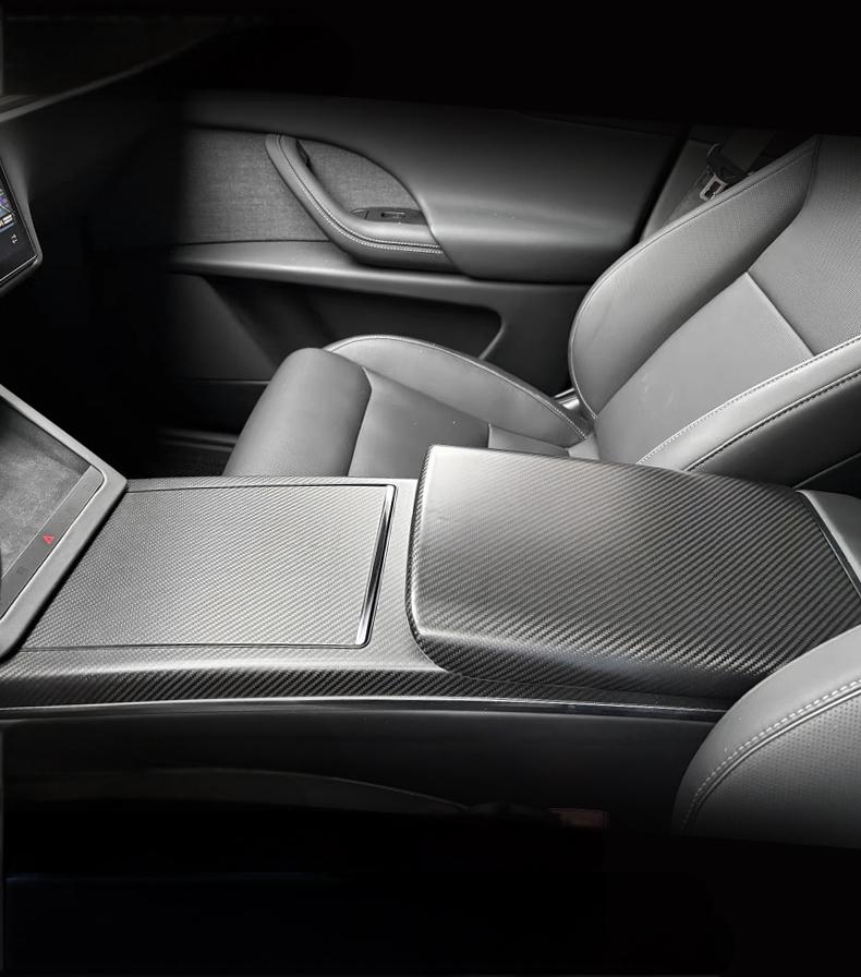 Carbon Fiber Armrest Box Overlay for Tesla Model S Model X Model Y Model 3 2021+ | Premium Interior Upgrade TrimDry