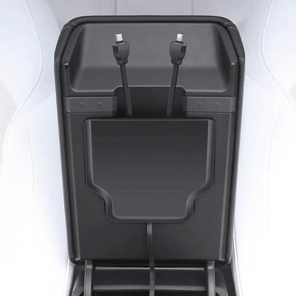 Armrest Box Hidden Expansion Dock with Retractable Fast Charging for Tesla Model 3 Highland (2023.10+) & Model Y Juniper (2025+)