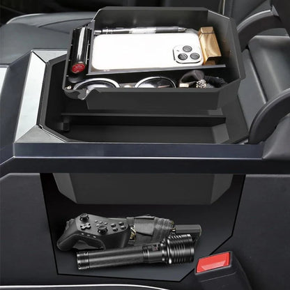 Double-Layer Armrest Storage Box for Tesla Cybertruck (2024–Present) | Custom-Fit ABS Center Console Organizer with Anti-Slip Liners