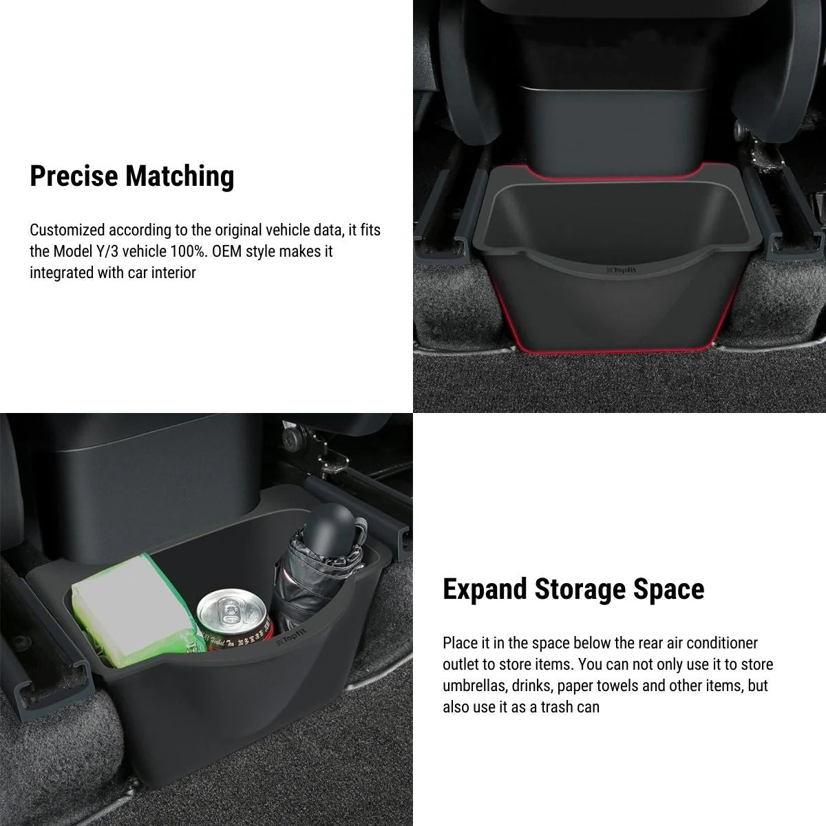 Rear Center Console Organizer for Tesla Model 3 Highland (2024+) / Model Y (2020–2025) | Flocked OEM Fit | Noiseless Silicone | Waterproof & Easy-Clean Design