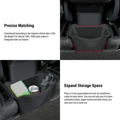 Rear Center Console Organizer for Tesla Model 3 Highland (2024+) / Model Y (2020–2025) | Flocked OEM Fit | Noiseless Silicone | Waterproof & Easy-Clean Design