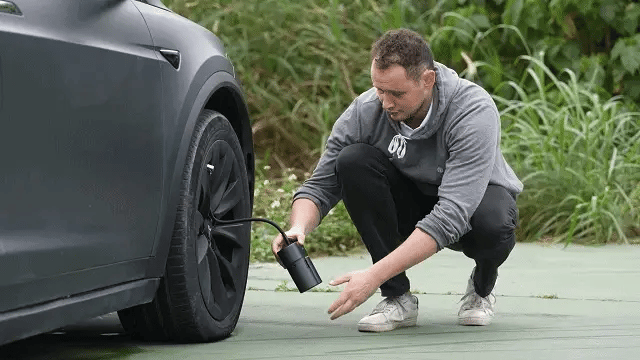 Tesla Cybertruck Model 3 Model S Model Y Model S Portable Cordless Inflatable Air Pump | 38L/min Fast Tire Inflator | 75 PSI for Cars & SUVs | 150 PSI for Bikes | Auto Shut-Off & LED Light