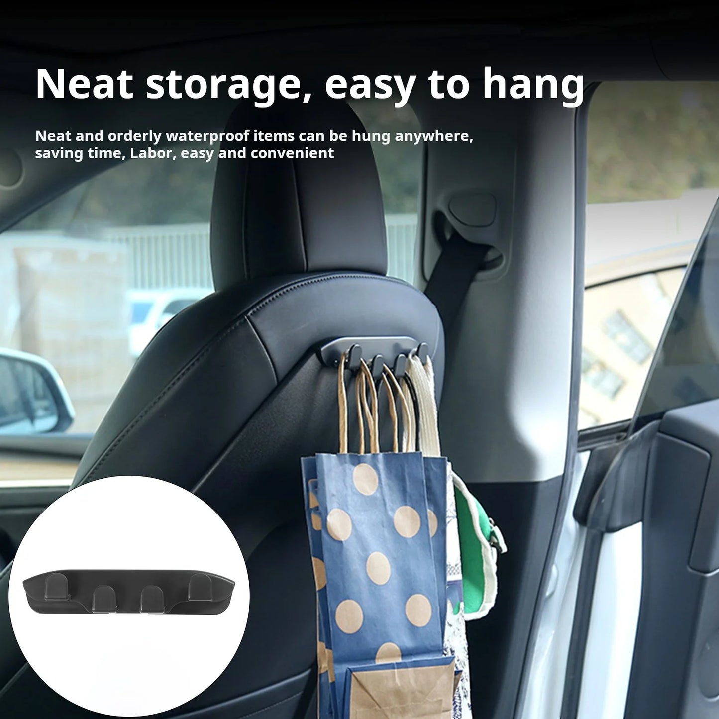 2022–2024 Tesla Model 3 & Model Y Backseat Headrest Storage Hook (Single Piece) – Version 2.0 Snap-On Organizer for Bags, Groceries & Accessories