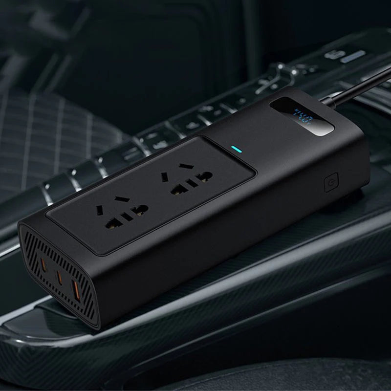 150W Car Power Inverter for Tesla Model 3 & Model Y (EU Version) – DC to AC Converter with LCD Display & Smart Cooling