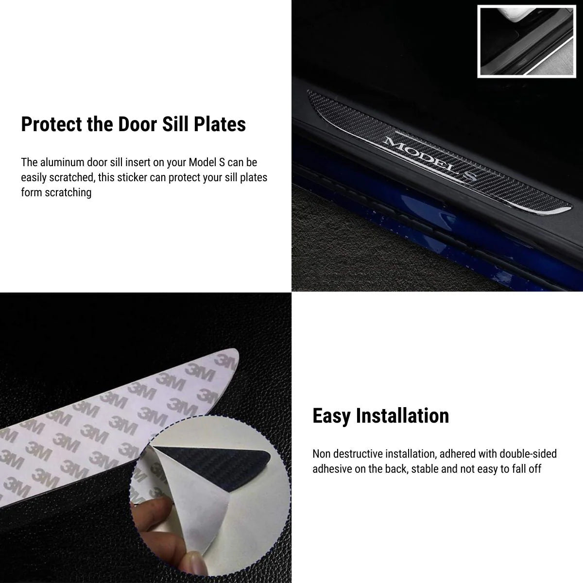 Carbon Fiber Textured Front Door Sill Protector for Tesla Model S 2016–2018