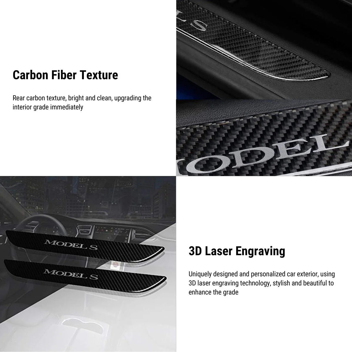 Carbon Fiber Textured Front Door Sill Protector for Tesla Model S 2016–2018