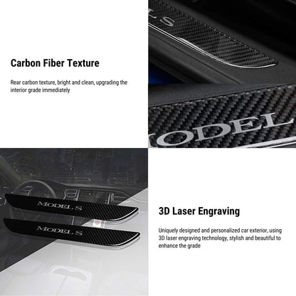 Carbon Fiber Textured Front Door Sill Protector for Tesla Model S 2016–2018