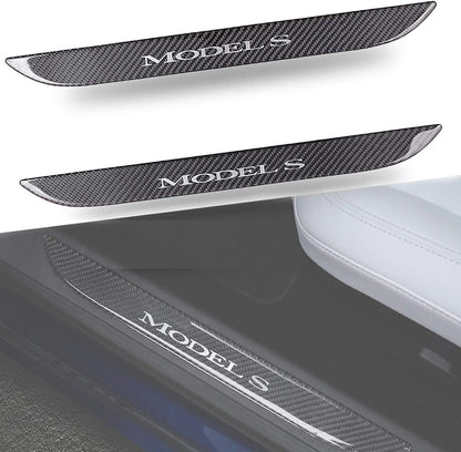 Carbon Fiber Textured Front Door Sill Protector for Tesla Model S 2016–2018