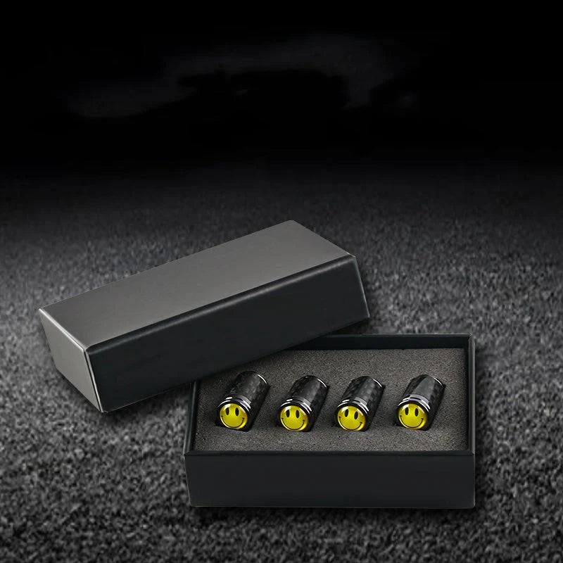 Carbon Fiber Tire Valve Stem Caps for Tesla Model 3 Model Y Model X Model S – 4pcs Set, High-Quality Air-Seal Protection