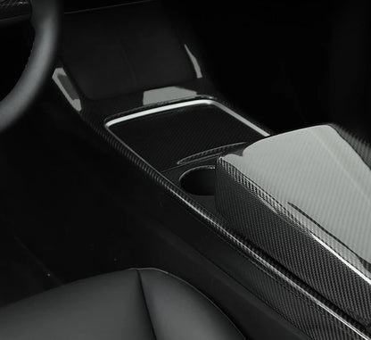Carbon Fiber Center Console Trim Cover for Tesla Model 3 & Model Y – Real High Gloss Carbon Fiber Overlay