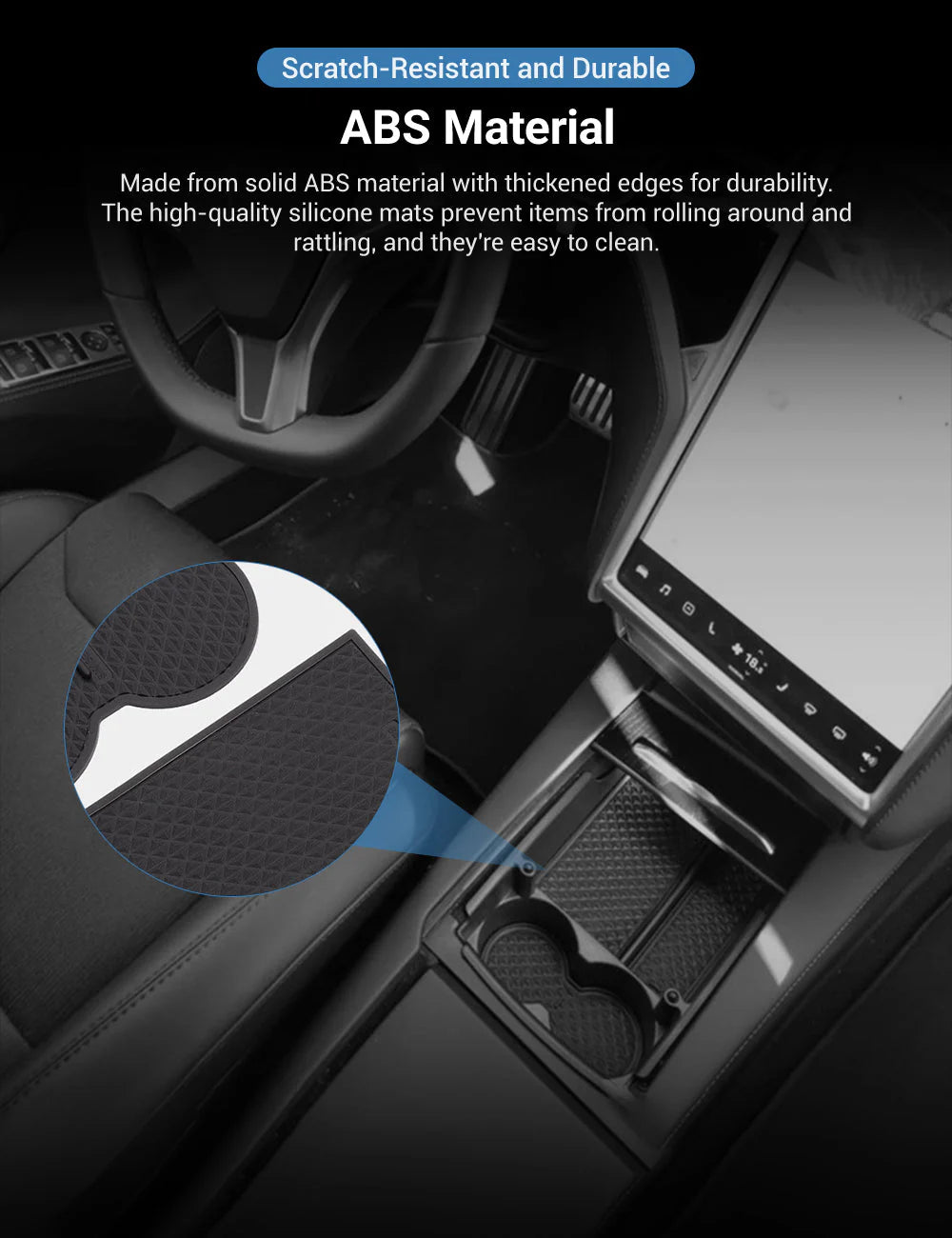 Center Console Armrest Storage Box with Cup Holder for Tesla Model S/Model X (2016–2021) – ABS Organizer Tray with Non-Slip Mats