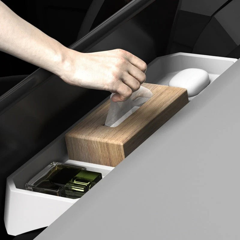 Behind-Screen Center Console Storage Box for Tesla Cybertruck (2024 & Newer) – Anti-Slip Silicone Organizer Tray