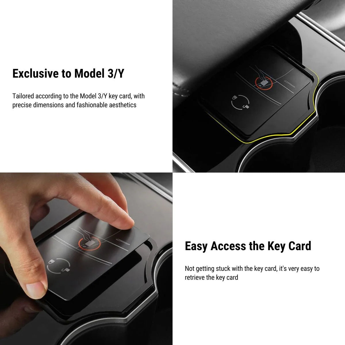 Acrylic Center Console Key Card Holder for Tesla Model 3 & Model Y (Pre-Highland) – Gloss Black Anti-Slip Card Slot with 3M Adhesive