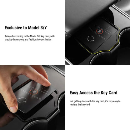 Acrylic Center Console Key Card Holder for Tesla Model 3 & Model Y (Pre-Highland) – Gloss Black Anti-Slip Card Slot with 3M Adhesive