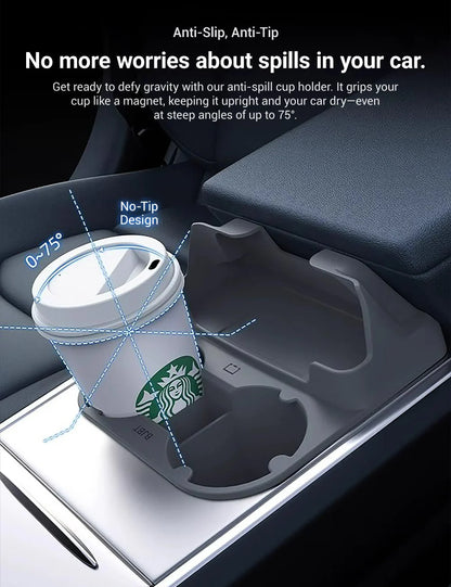 2-Slot Food-Grade Silicone Center Console Cup Holder with Storage for Tesla Model 3 & Model Y (2020-2025)