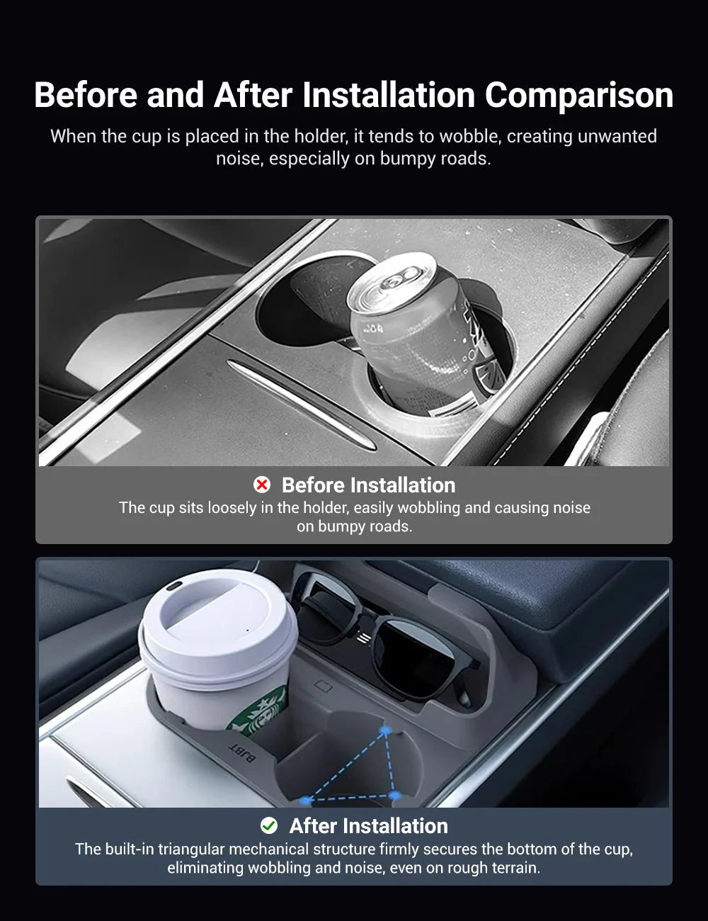 2-Slot Food-Grade Silicone Center Console Cup Holder with Storage for Tesla Model 3 & Model Y (2020-2025)