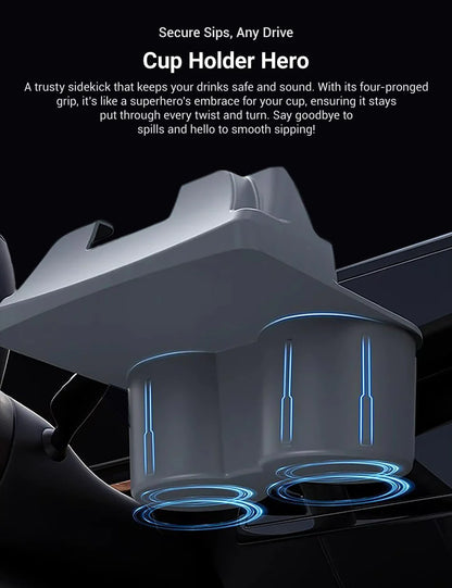 2-Slot Food-Grade Silicone Center Console Cup Holder with Storage for Tesla Model 3 & Model Y (2020-2025)
