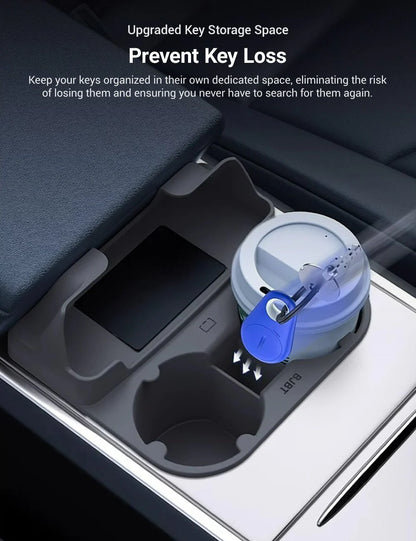 2-Slot Food-Grade Silicone Center Console Cup Holder with Storage for Tesla Model 3 & Model Y (2020-2025)
