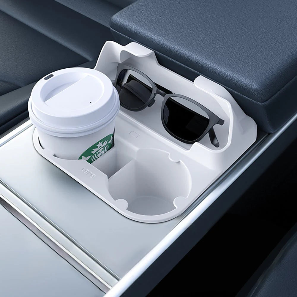 2-Slot Food-Grade Silicone Center Console Cup Holder with Storage for Tesla Model 3 & Model Y (2020-2025)
