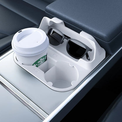 2-Slot Food-Grade Silicone Center Console Cup Holder with Storage for Tesla Model 3 & Model Y (2020-2025)