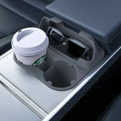 2-Slot Food-Grade Silicone Center Console Cup Holder with Storage for Tesla Model 3 & Model Y (2020-2025)