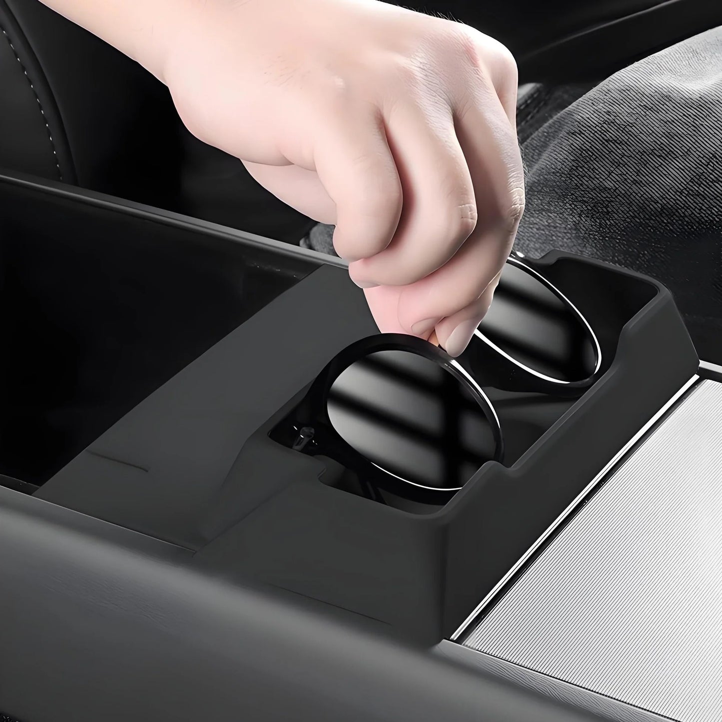 Center Console Glasses Tray for Tesla Model Y Juniper (2025+) & Model 3 Highland (2023.10+) | Silicone Non-Slip Organizer