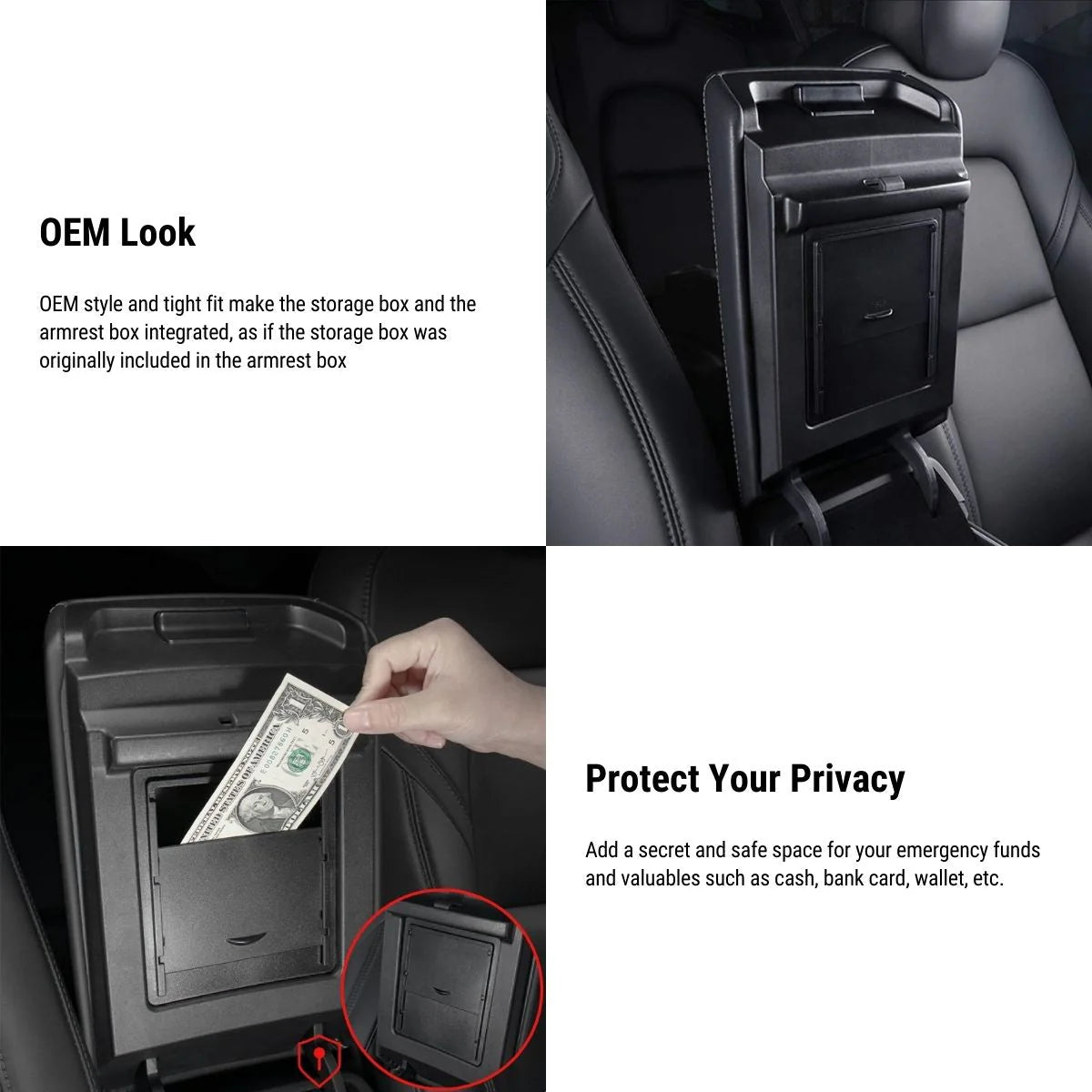 Center Console Armrest Hidden Storage Box for Tesla Model 3 (2017–2023.10) & Model Y (2020–2024) | Premium ABS Organizer with OEM Fit