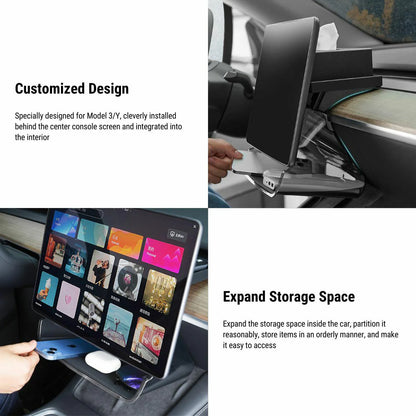Tesla Model 3 & Model Y Center Console Organizer | Under Screen Storage with Magnetic & Solar ETC Support